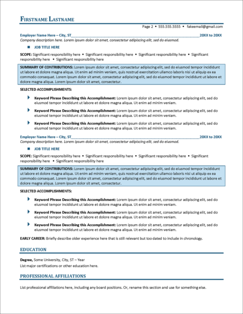 Visionary Works Conservative Resume Template Page 2