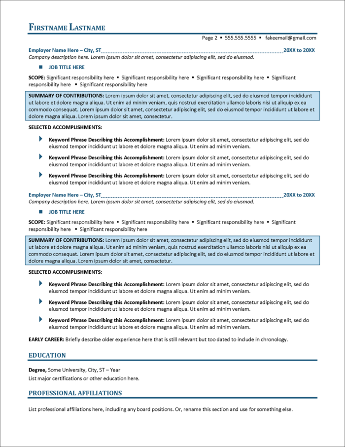 Visionary Works Conservative Resume Template Page 2