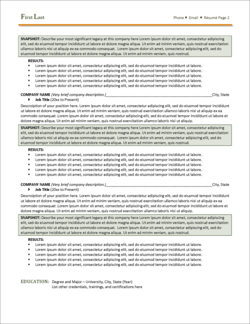 Career Booster Flexible & Easy-to-Use Accomplishments-Focused Resume Template Page 2