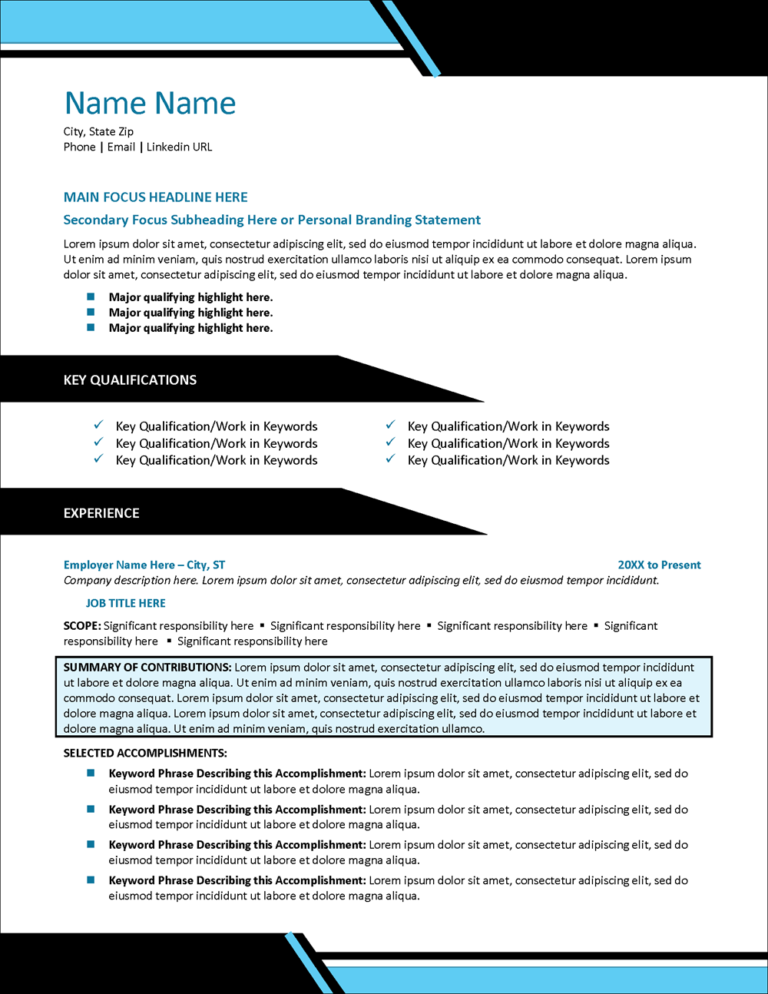 Power Play Professional Resume Template Professional Resume Template Page 1