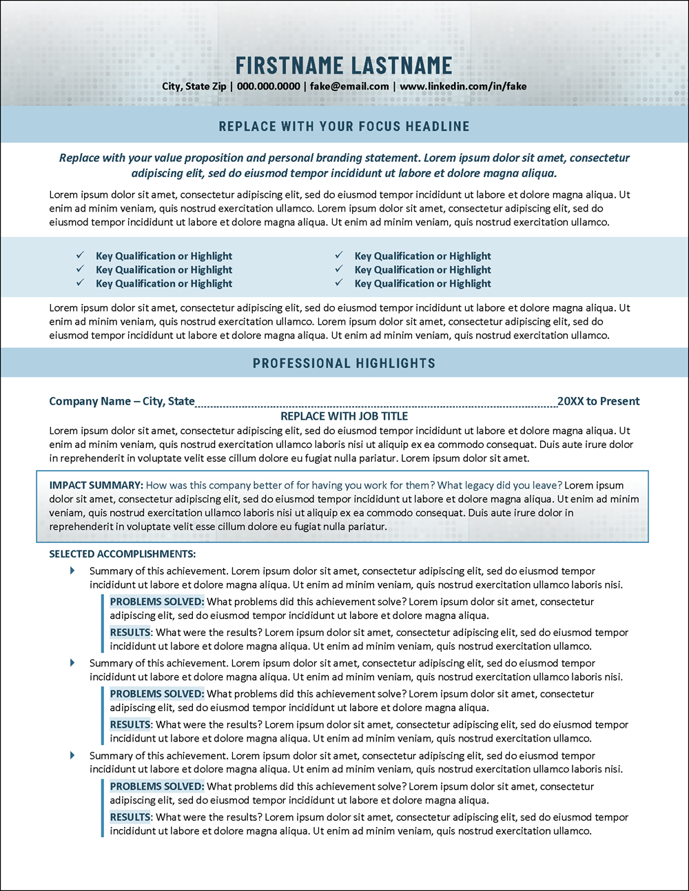 Resume Template for Executive Leaders Page 1