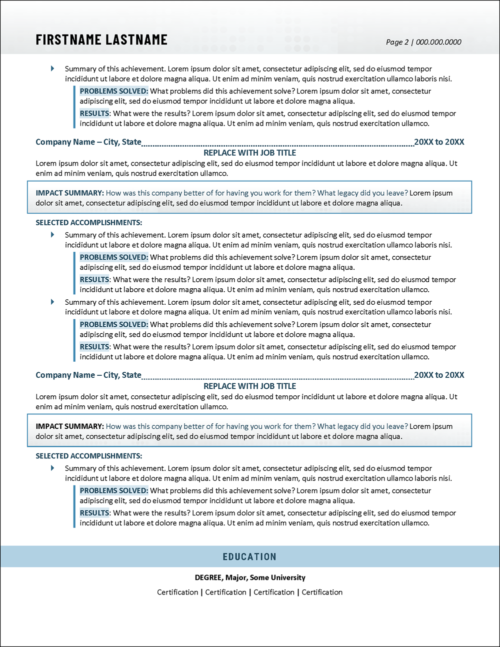 Resume Template for Executive Leaders Page 2