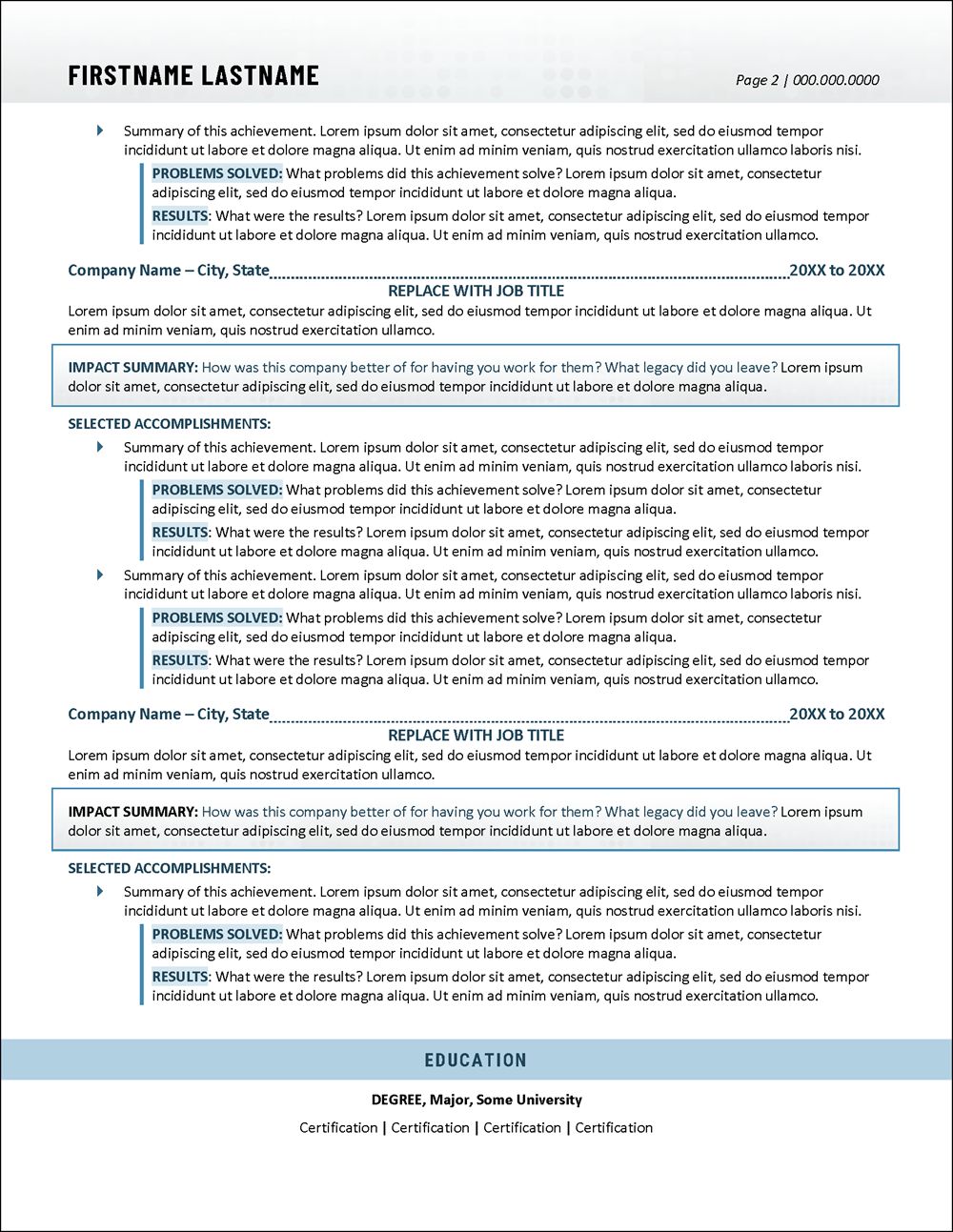 Resume Template for Executive Leaders Page 2