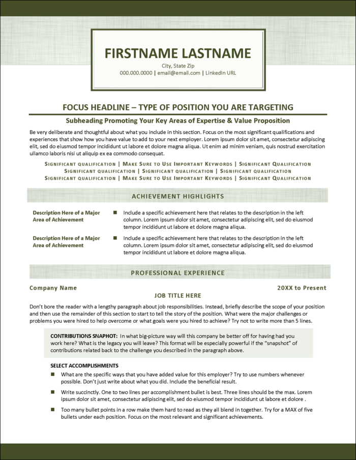 Resume Template for Professional Jobs Page 1