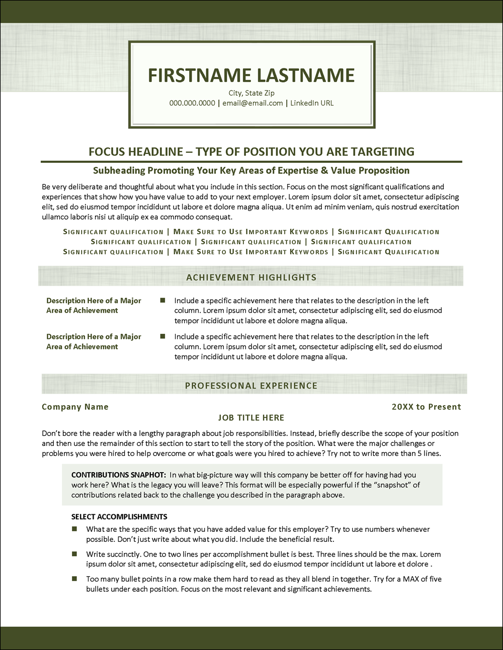 Resume Template for Professional Jobs Page 1
