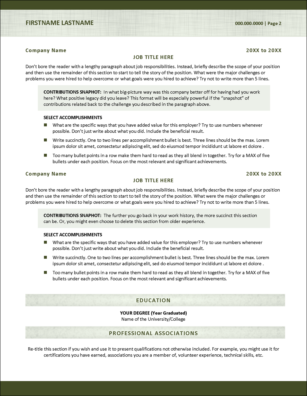 Resume Template for A Professional Job Page 2