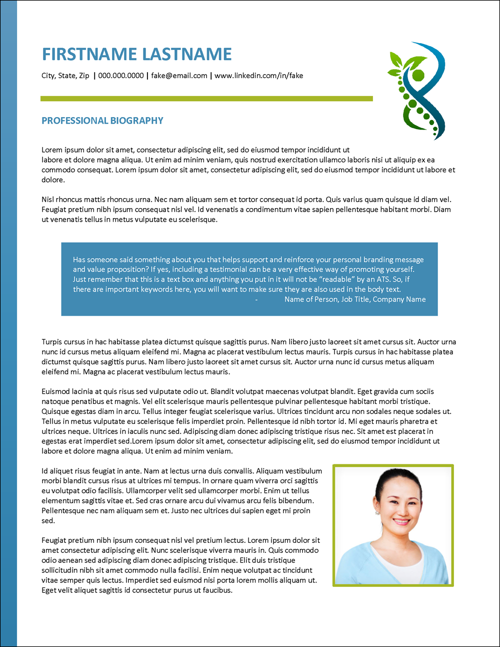 Nursing Biography Template