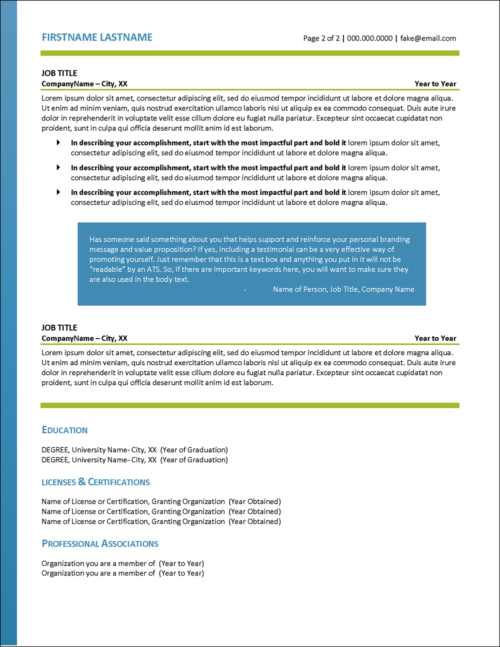 Nursing Resume Template Page 2