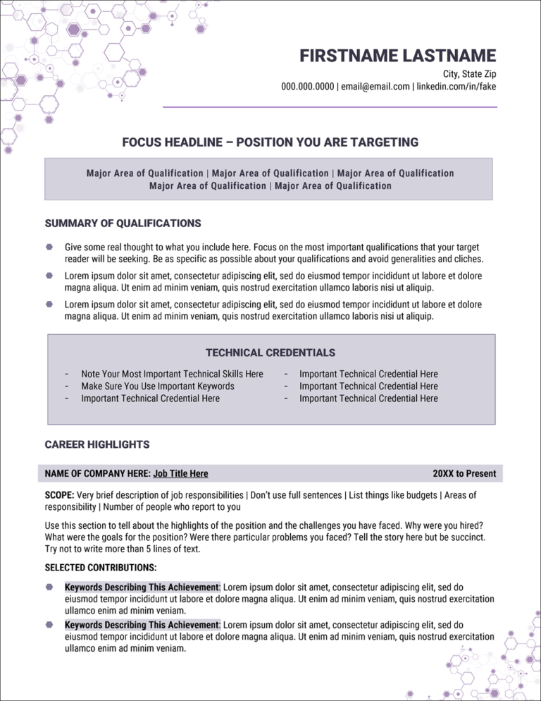 Resume Template for Technical Jobs Page 1