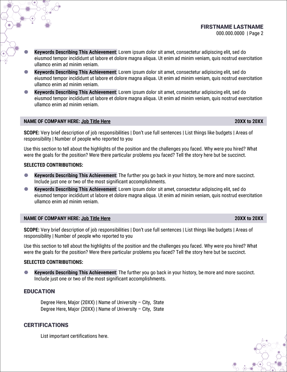 Resume Template for Technical Jobs Page 2