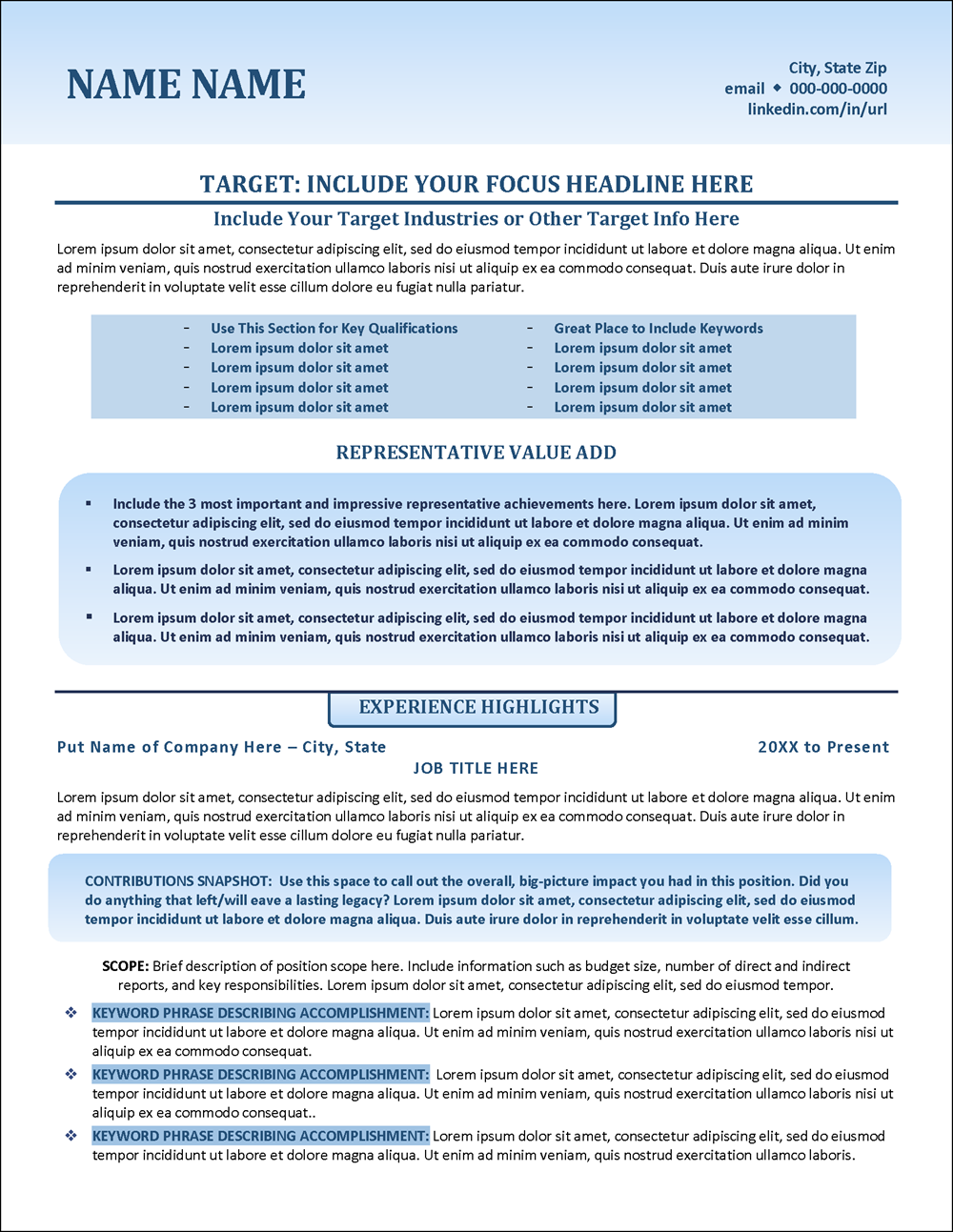 Popular Format Resume Template Page 1