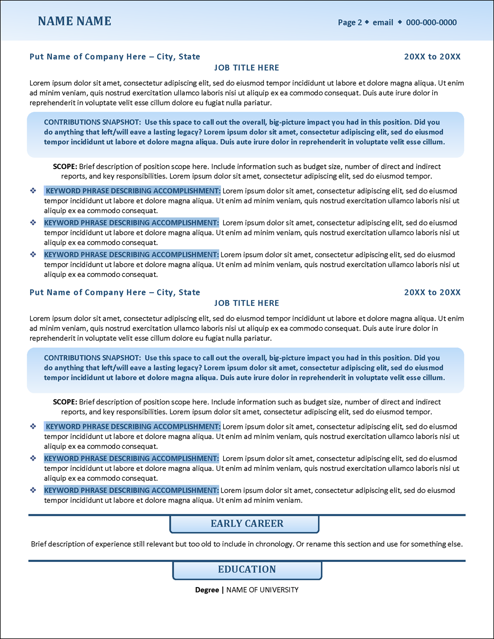 Popular Format Resume Template Page 2