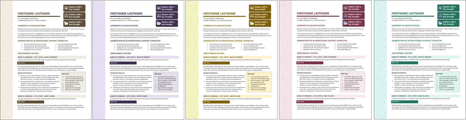 Administrative Resume Template Color Options
