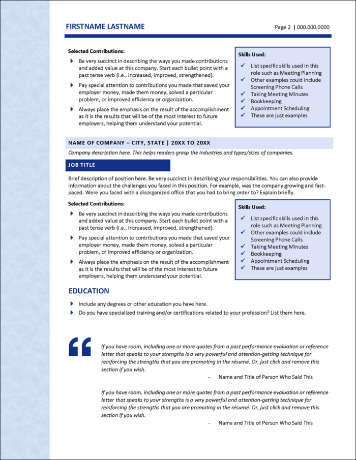 AdministrativeWorks Resume Page 2