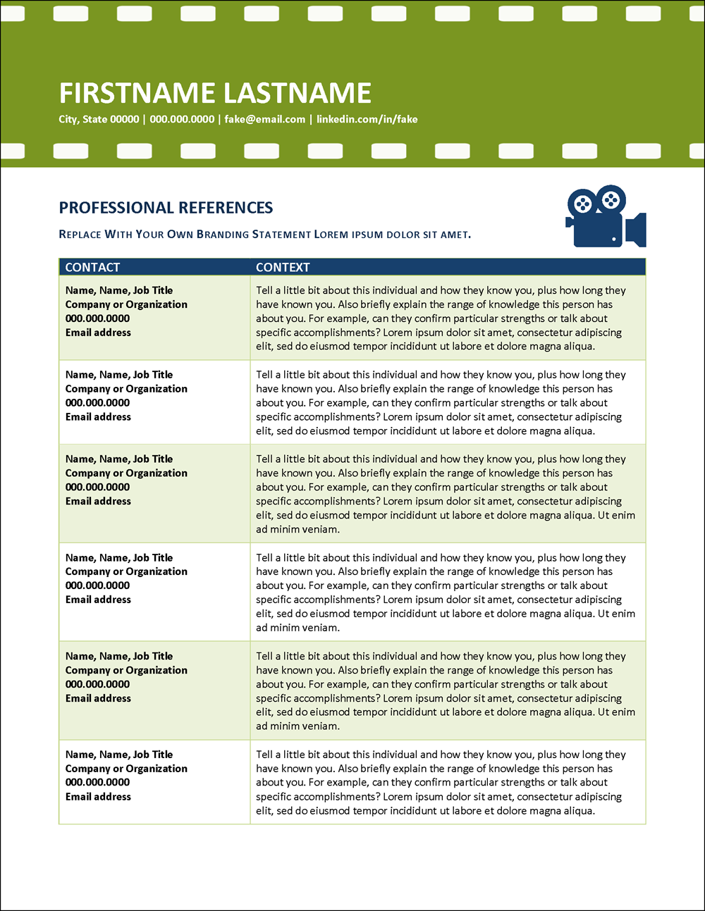 Entertainment Industry References Template