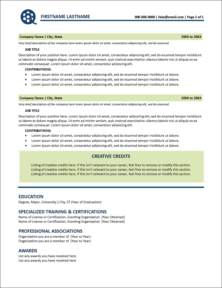 Custom-Designed Film &amp; Entertainment Industry Resume Template