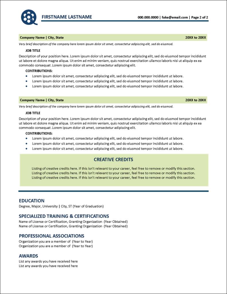 Custom-Designed Film &amp; Entertainment Industry Resume Template