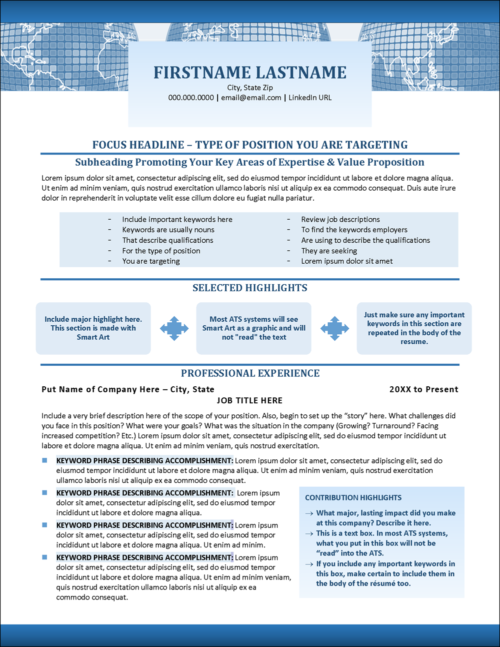 International Business Resume Template Page 1