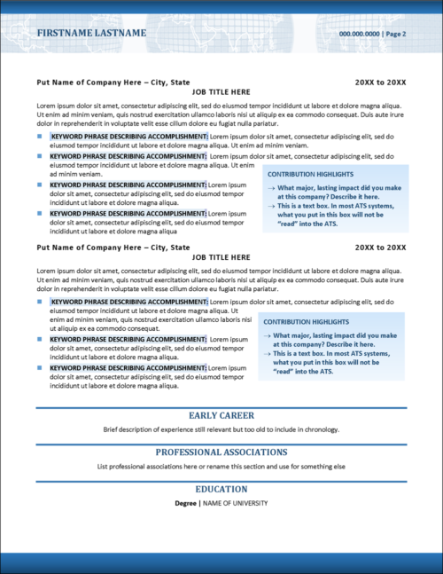 International Business Resume Template Page 2