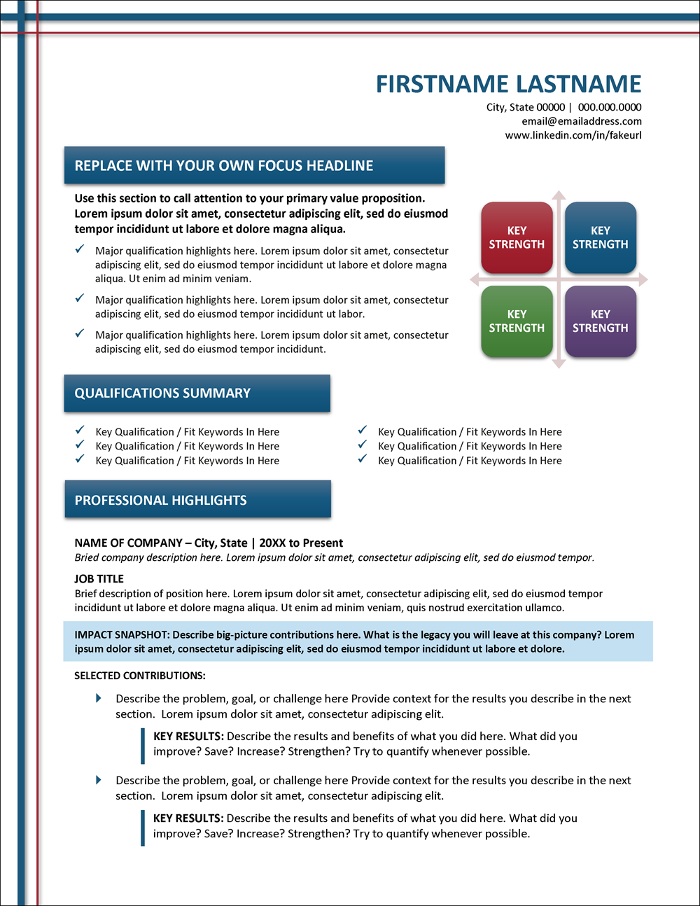 Resume Template for Marketing Professionals Page 1