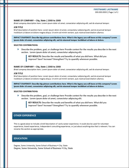 Resume Template for Marketing Professionals Page 2