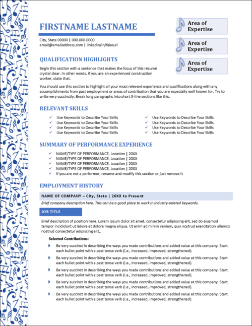 Musician Resume Template Page 1