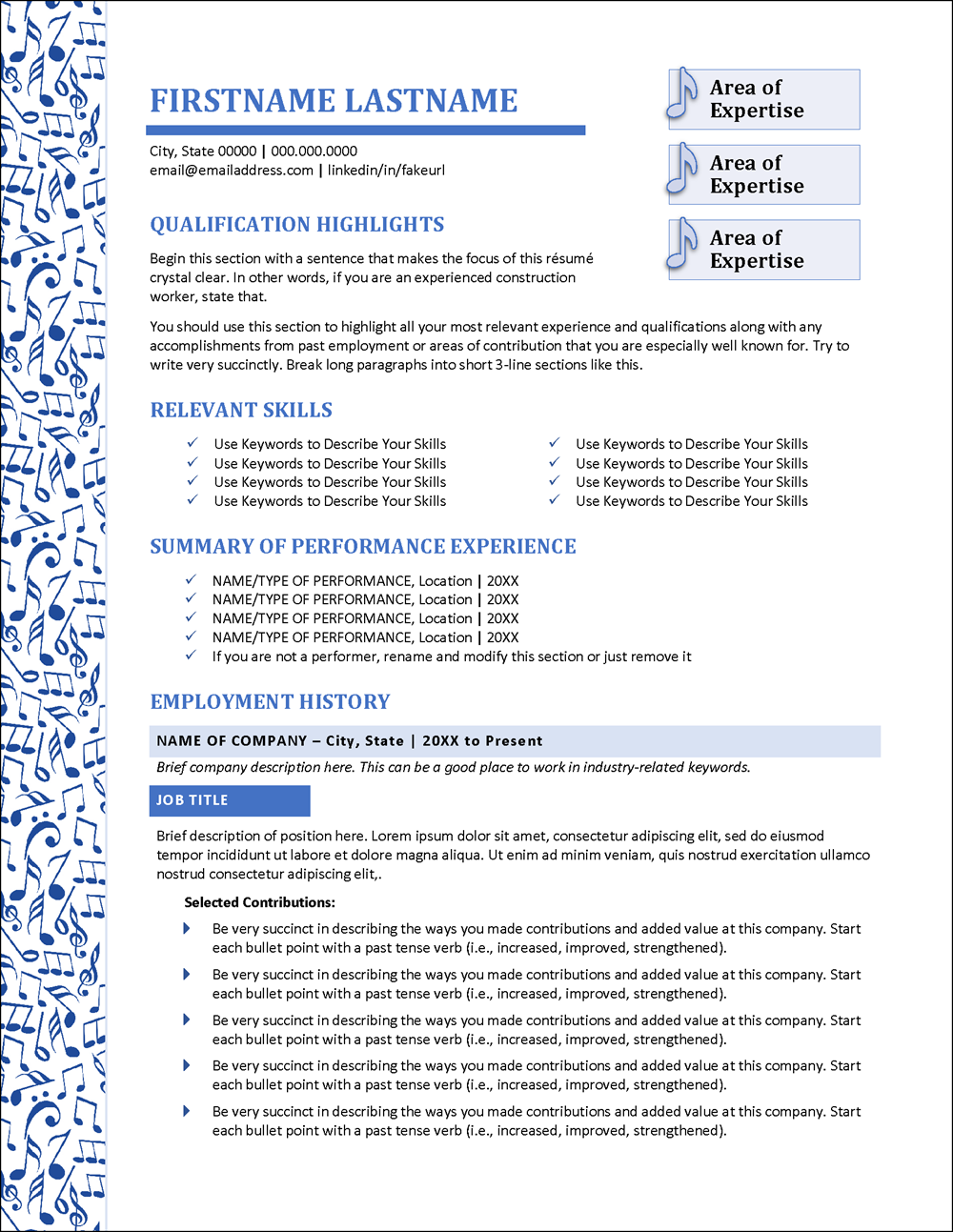 Musician Resume Template Page 1