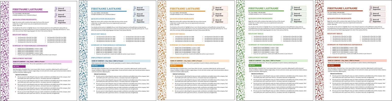 musician resume template color options