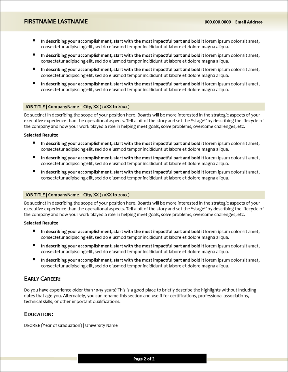 Board Director Resume Template Page 2