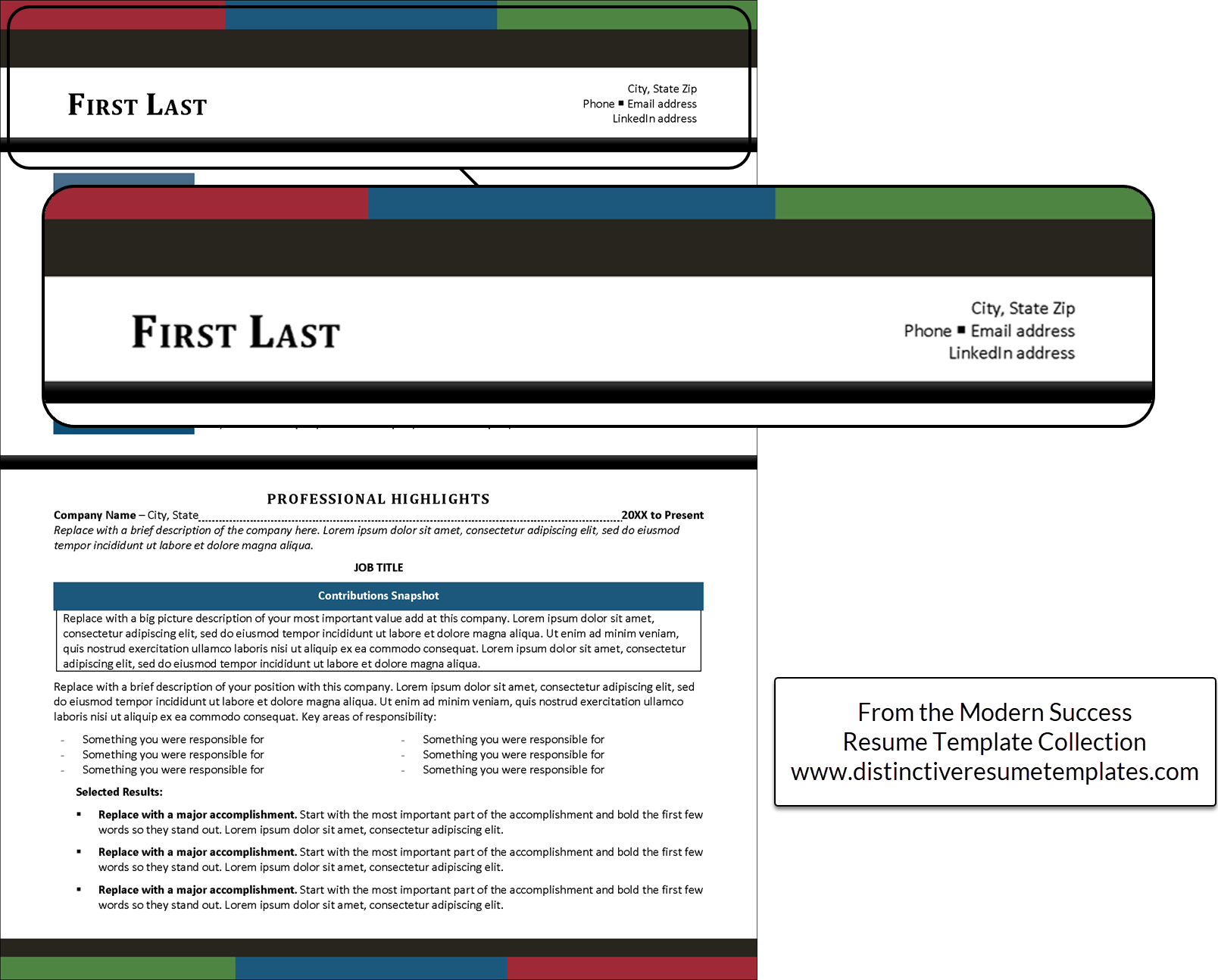 Example resume templates full justified header design 2