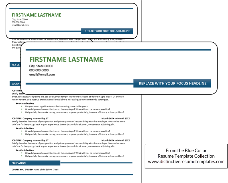 Example resume templates left justified header design 3