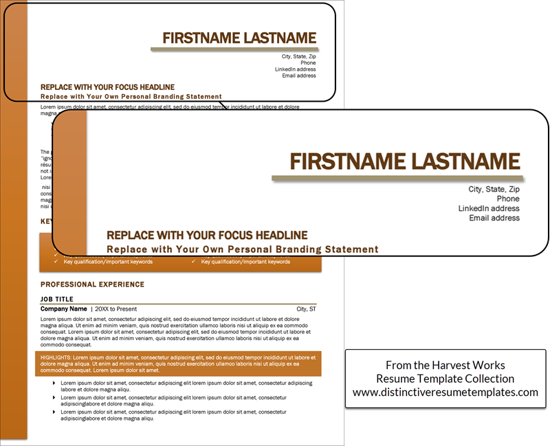 Example resume templates right justified header design 2