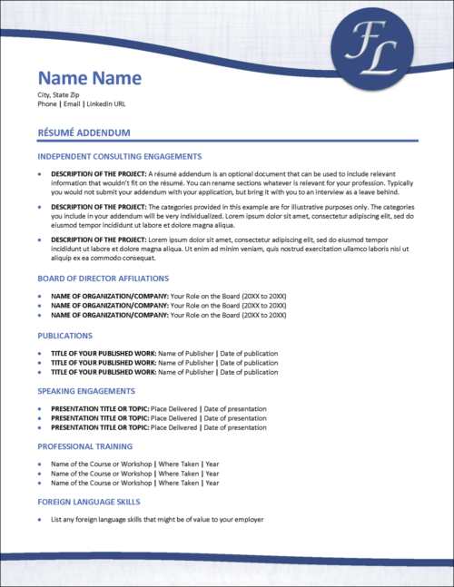 Resume Addendum Template with Monogram