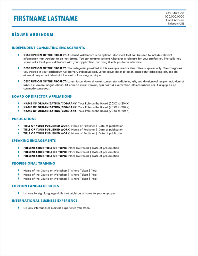 Modern Addendum Biography References Letterhead Templates