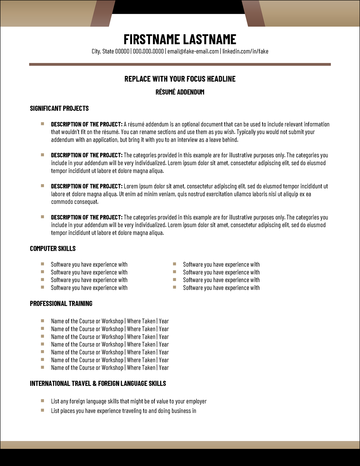 Skills-Based Resume Addendum Template