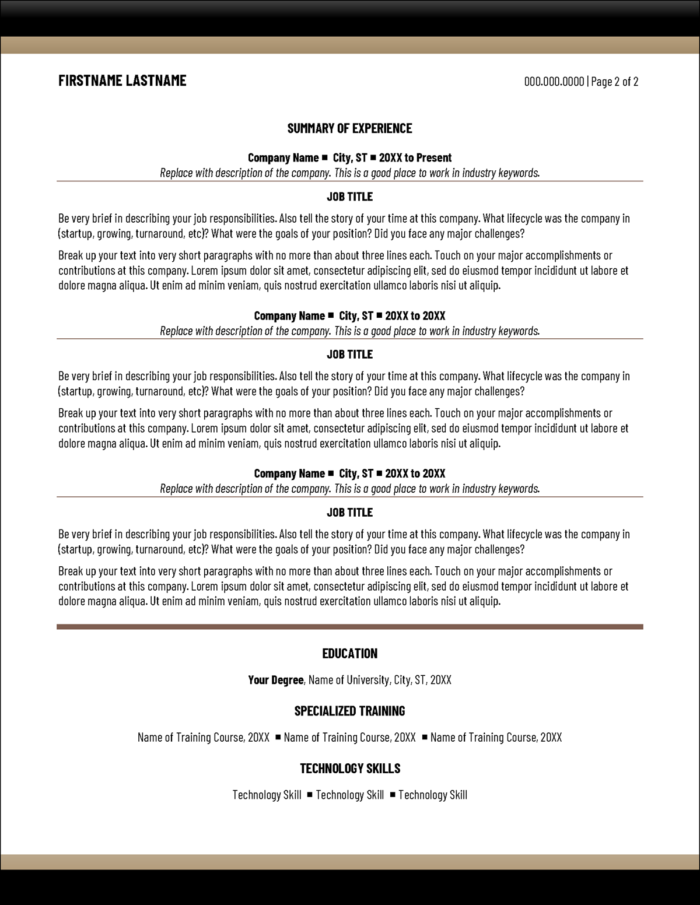 Skills-Based Resume Template Page 2