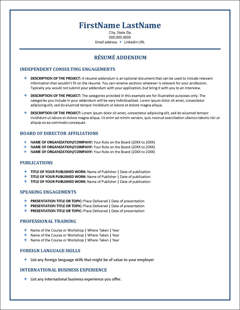 STAR Resume Addendum Template