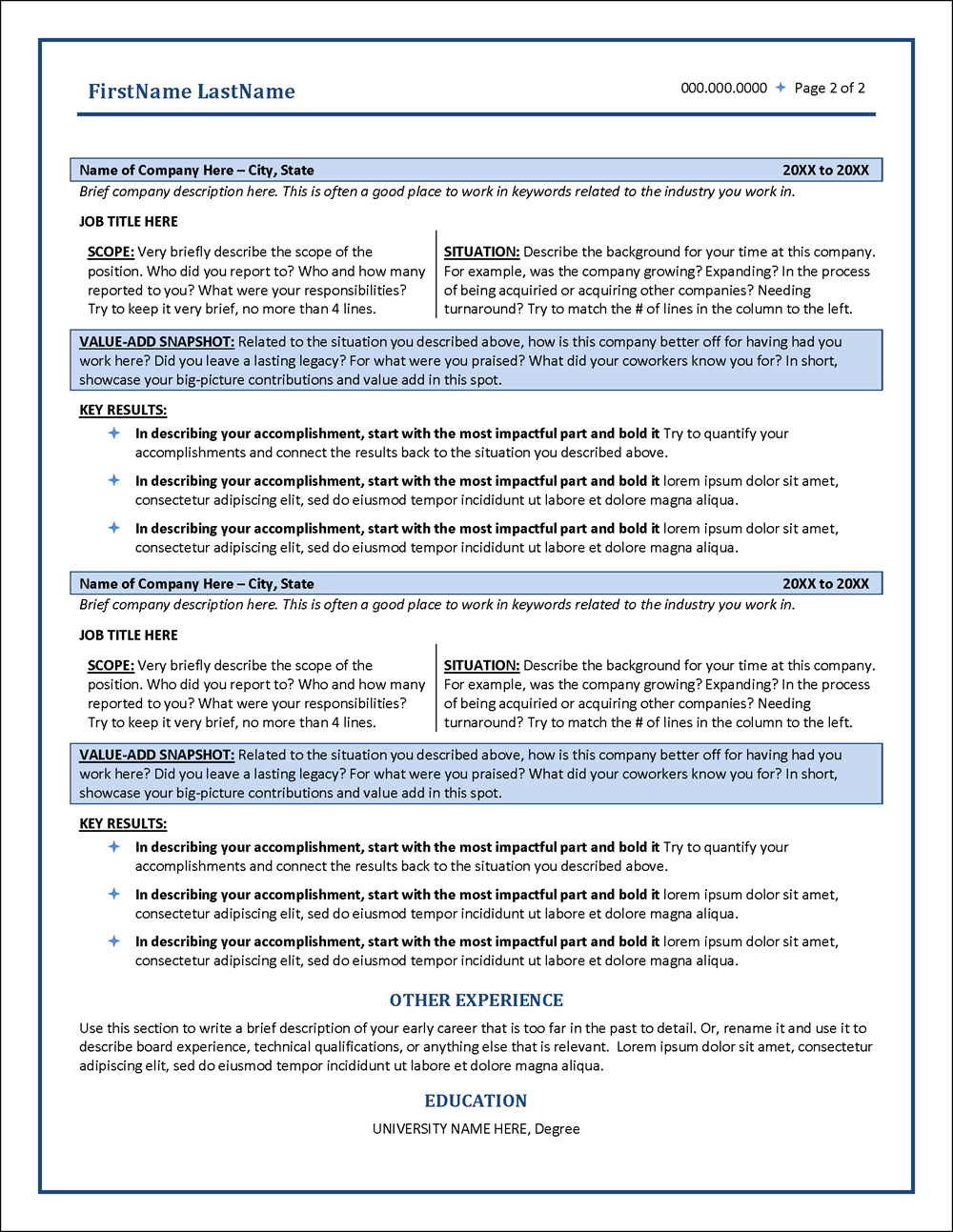 STAR Resume Template Page 2