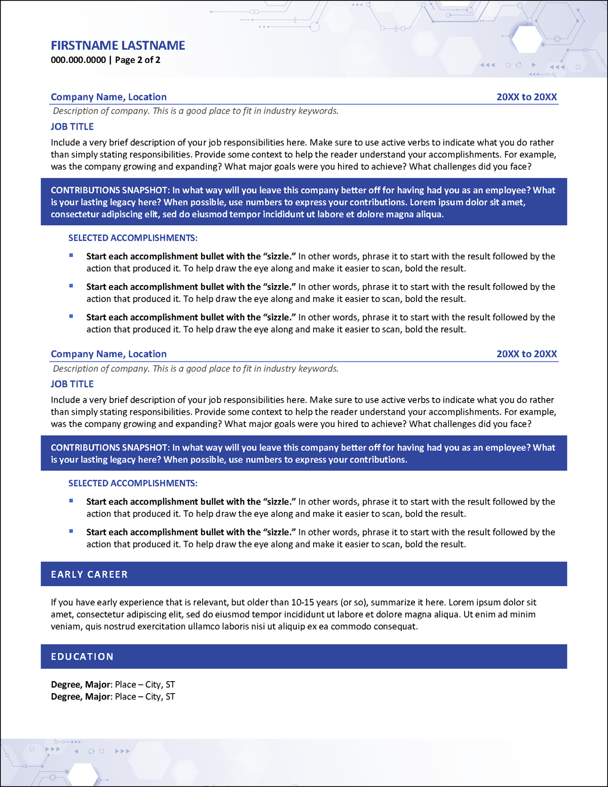 Engineering Resume Template Page 2