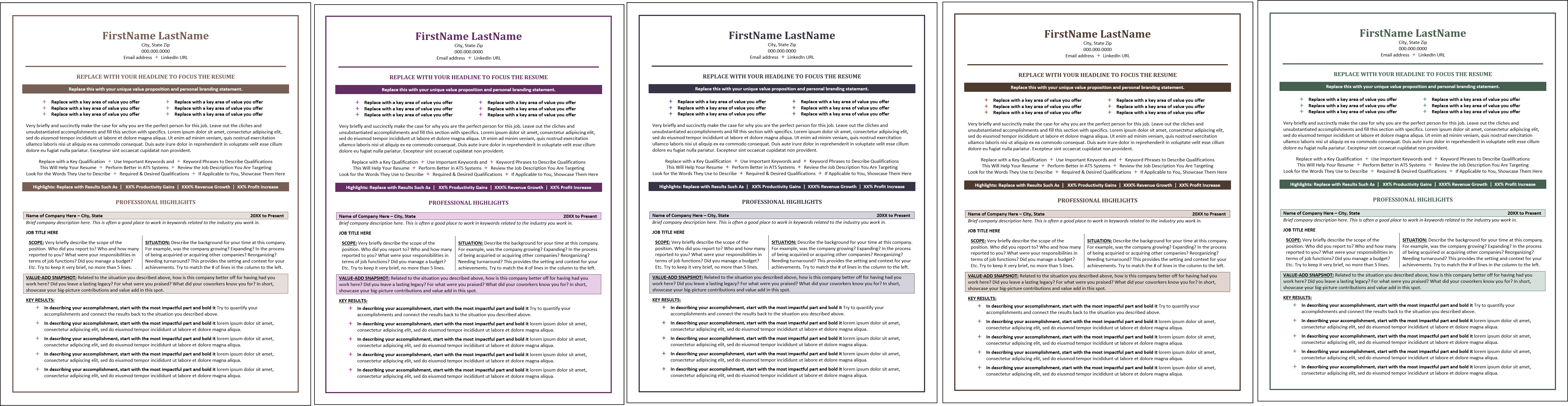 STAR Resume Templates Color Options