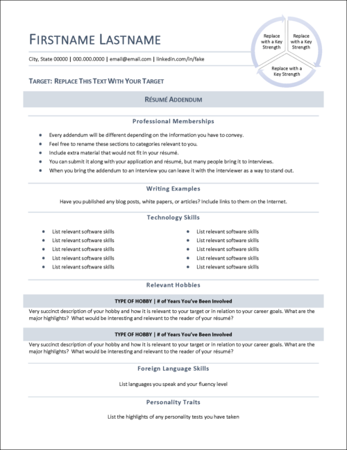 College Admissions Resume Addendum Template