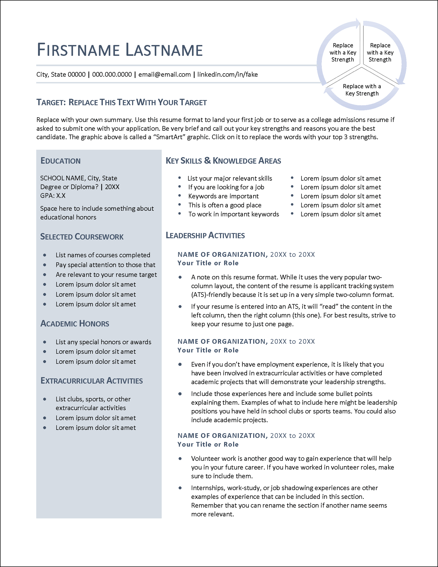 College Admissions Resume Template