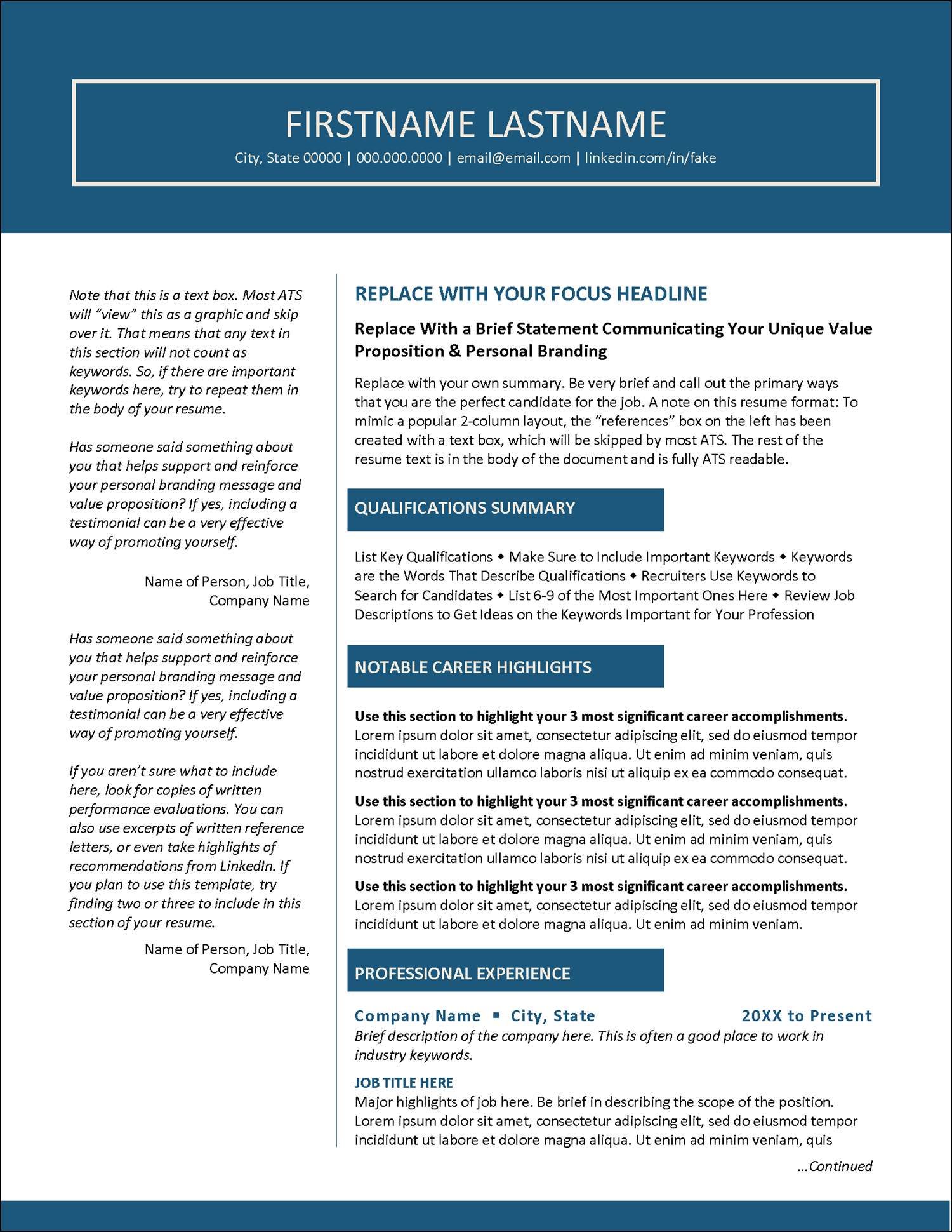 Resume with References Page 1