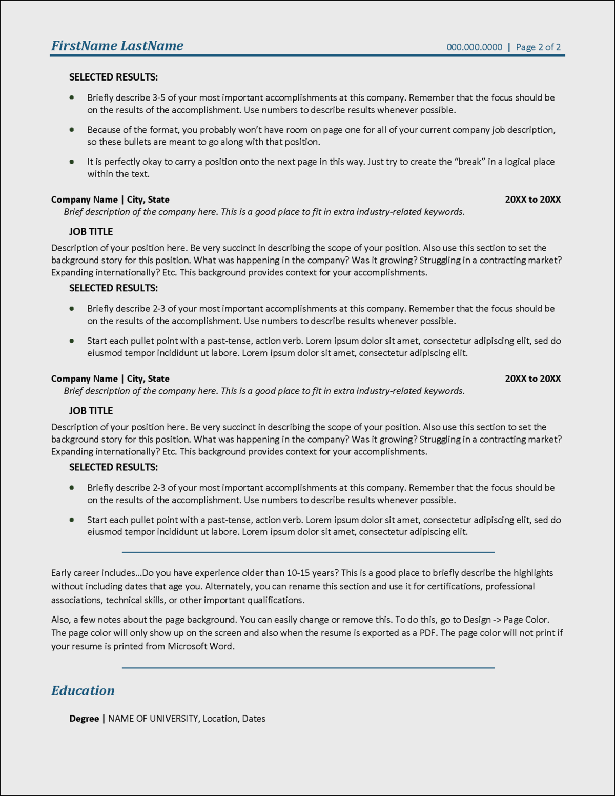 4 Modern ATS Friendly Two Column - Executive Impressions Resume Template Page 2 1200x1552 