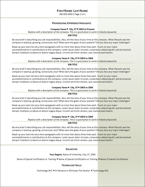 Combination Resume Template Page 2
