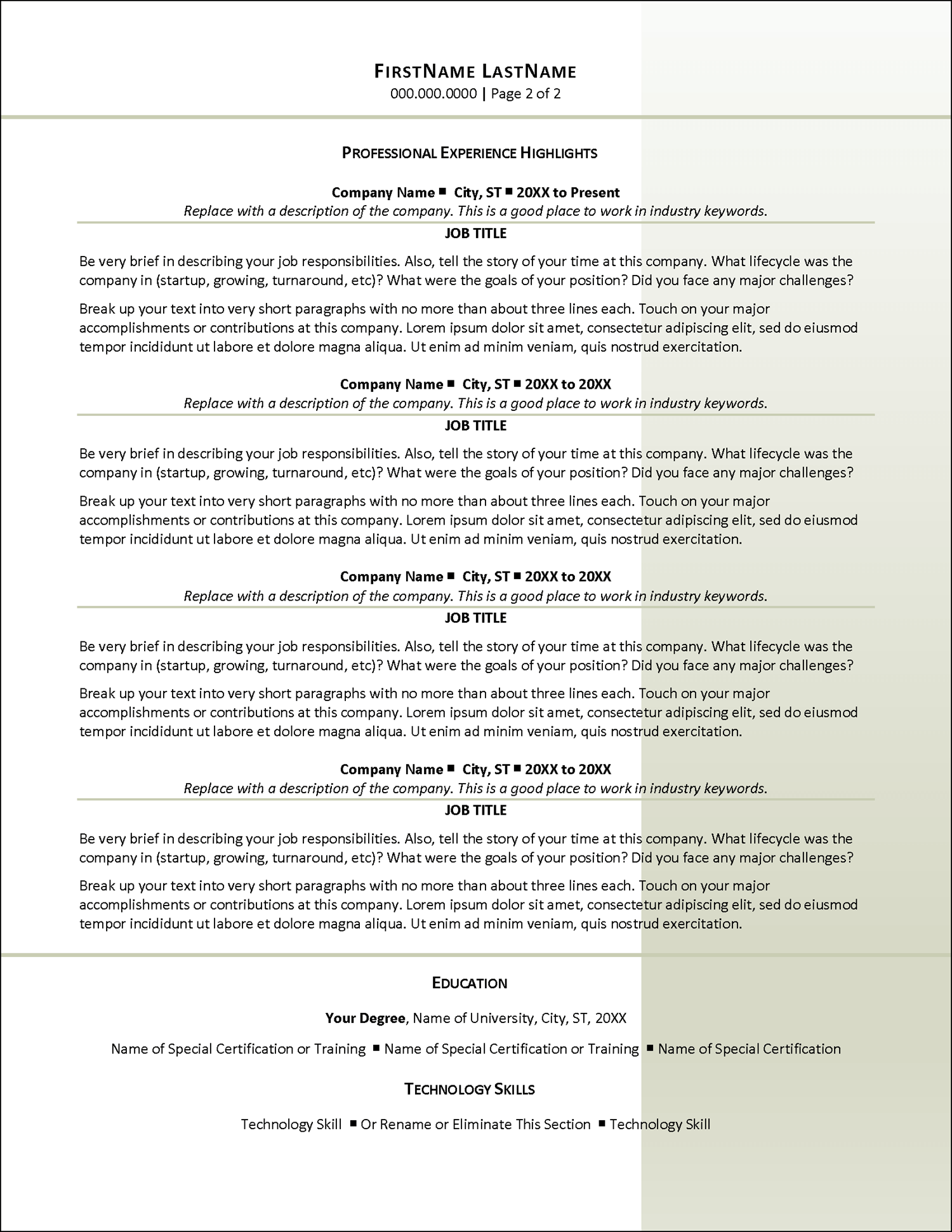 Combination Resume Template for Microsoft Word