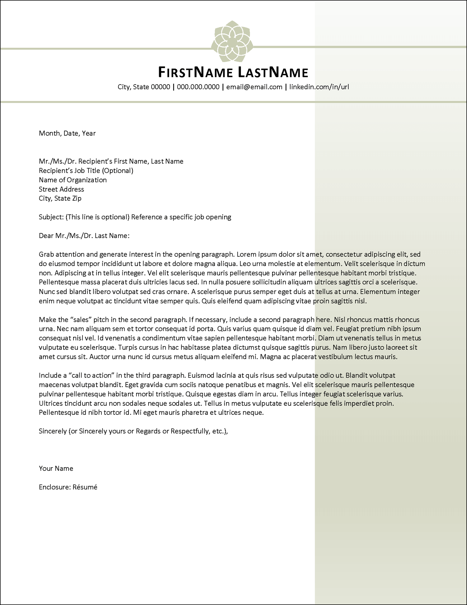 Combination Cover Letter Template