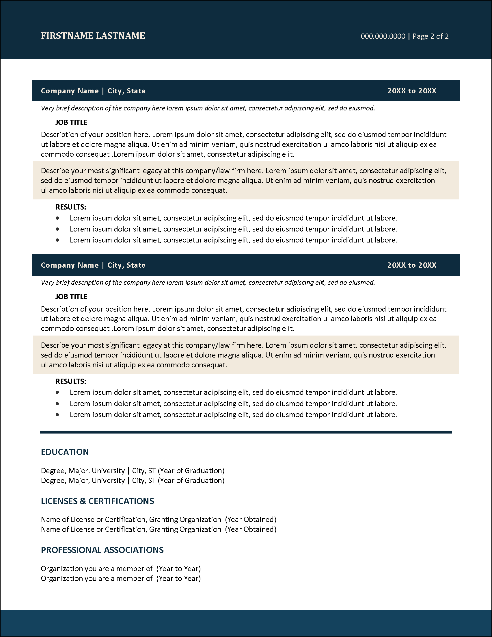 Legal Resume Template Page 2