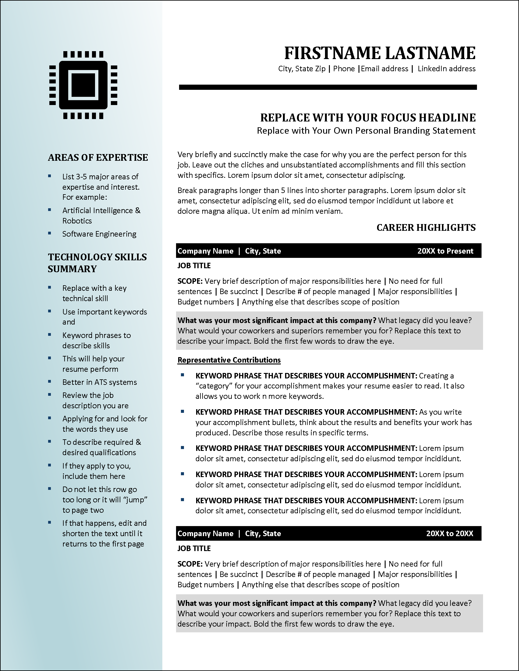 Computer Science Resume Template Page1