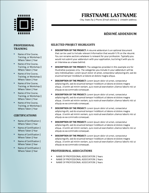 Computer Science Resume Addendum Template